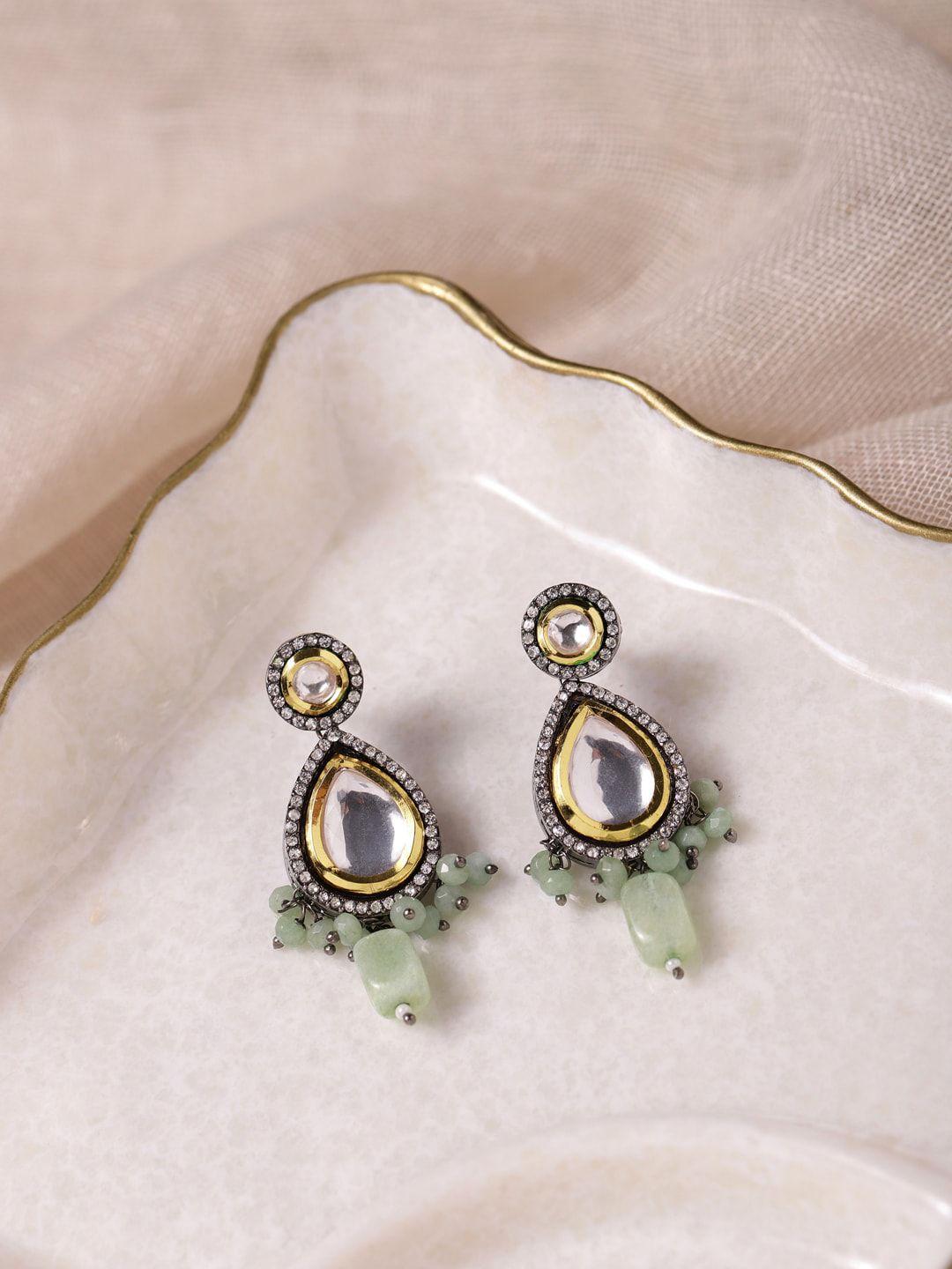 ruby raang green & white teardrop shaped drop earrings