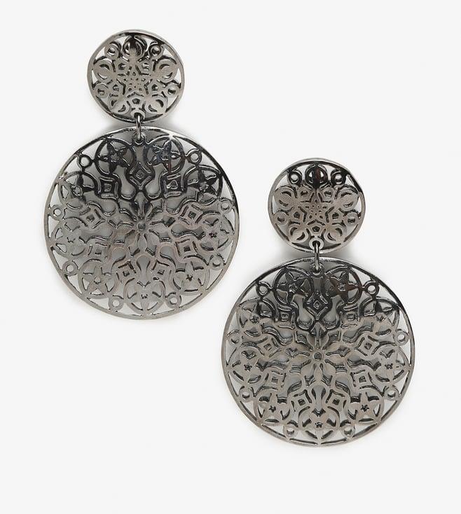 ruby raang silver-toned circular drop earrings