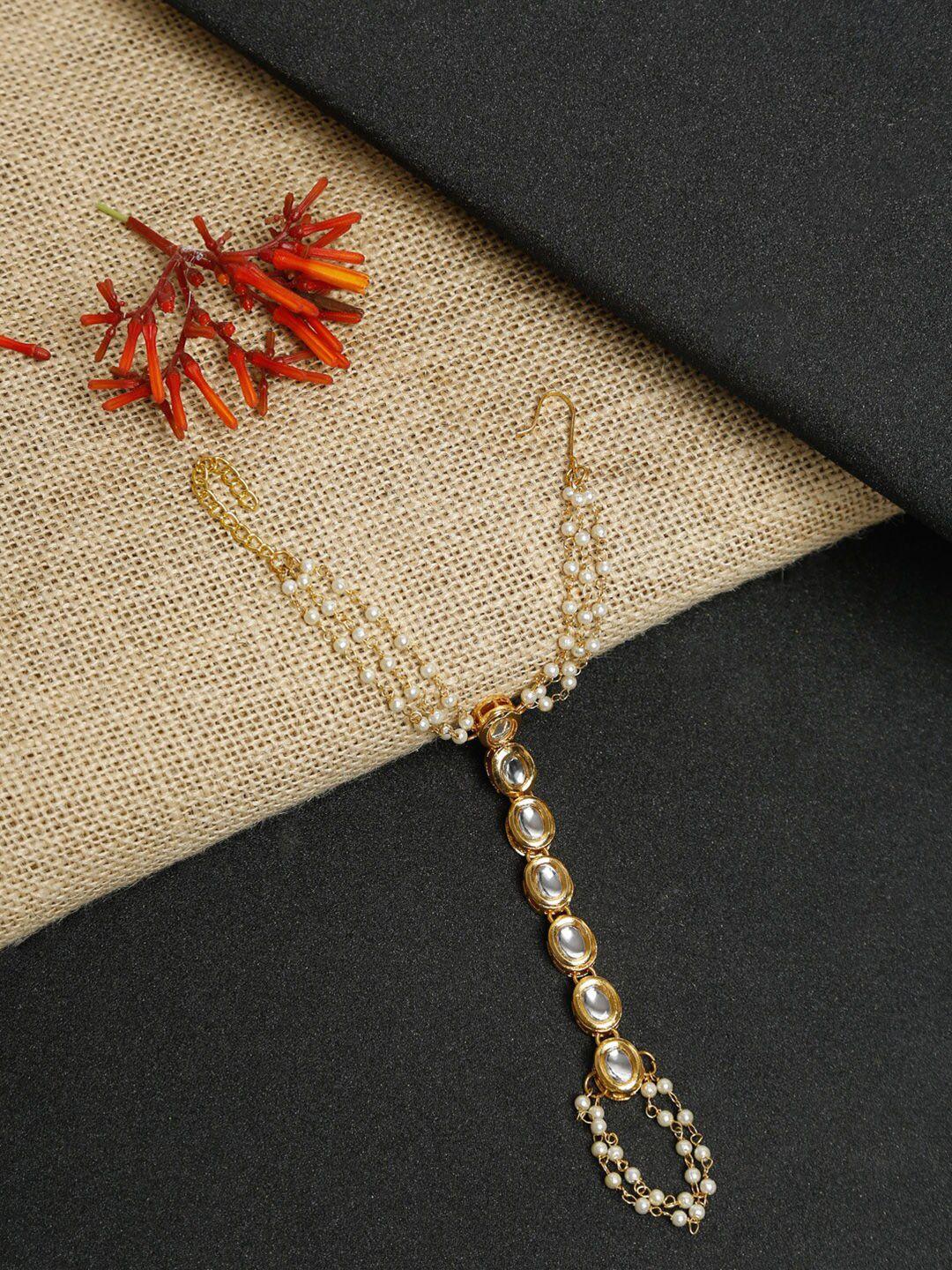 ruby raang women gold-toned & white kundan ring bracelet