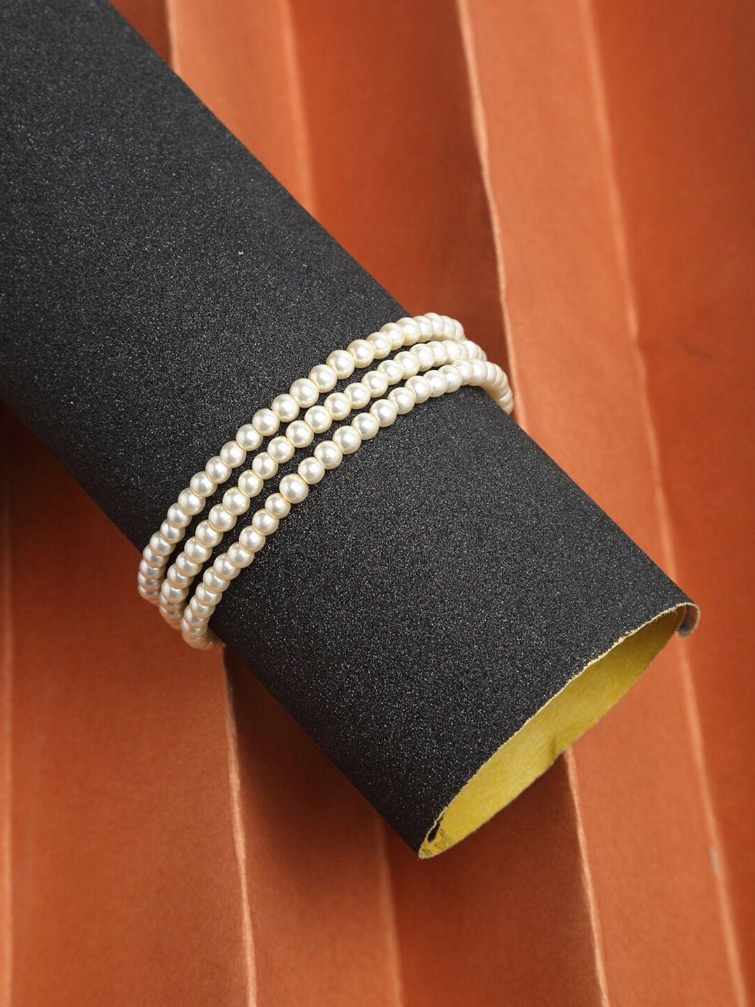 ruby raang women gold-toned & white pearls gold-plated multi-strand bracelet
