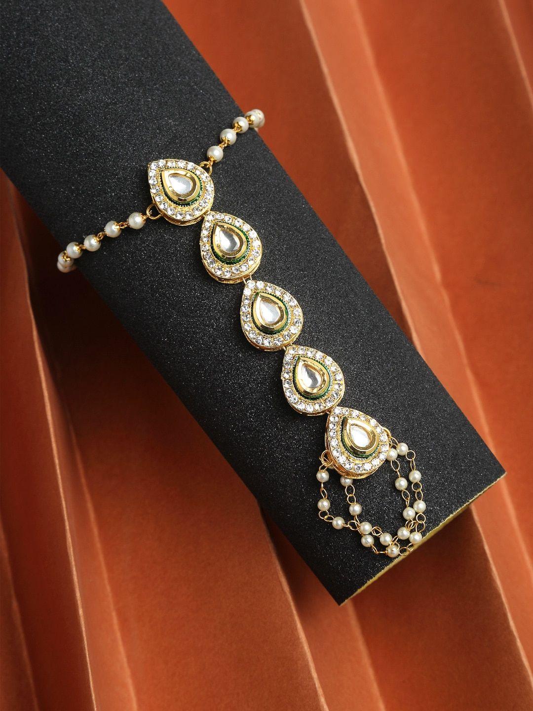 ruby raang women set of 2 gold-toned & white kundan gold-plated ring bracelet