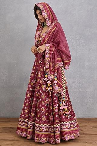 ruby red cotton silk lehenga set