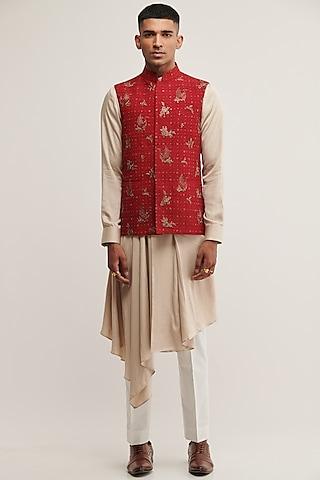 ruby red embroidered jawahar jacket