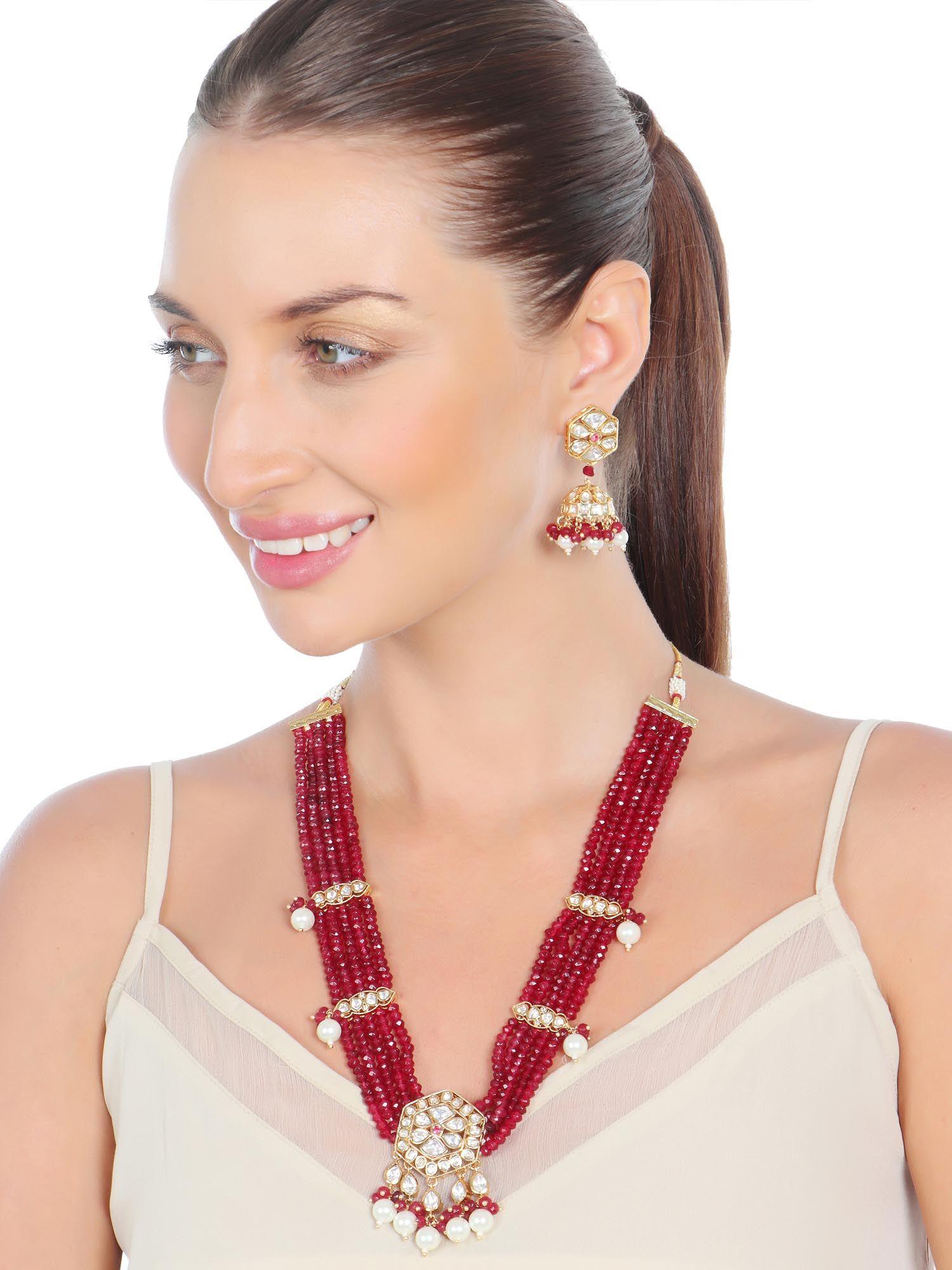 ruby red polki necklace (set of 2)