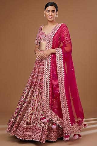 ruby red silk dupion hand embroidered lehenga set