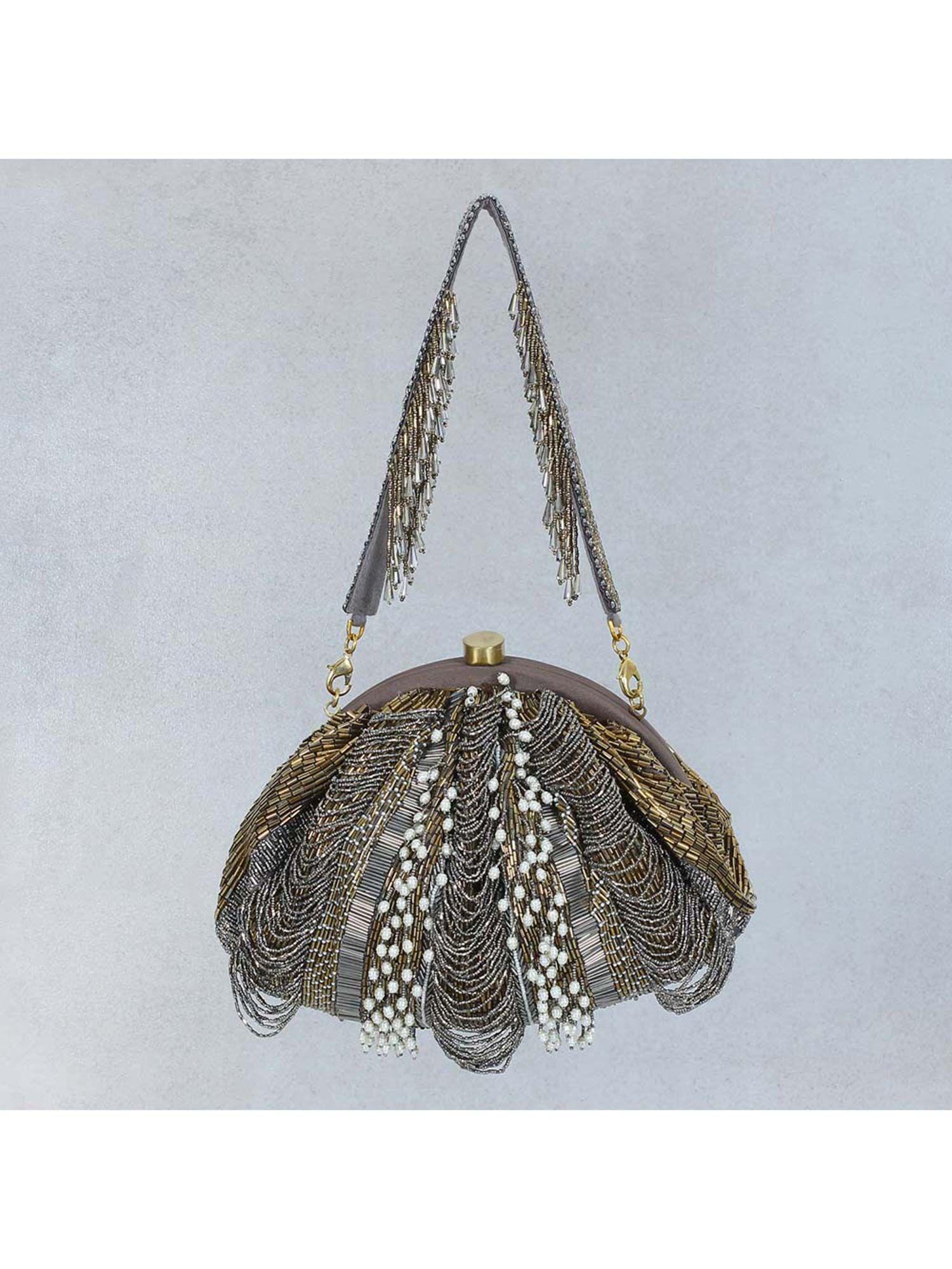 ruche soft pouch antique gold antique silver with handle