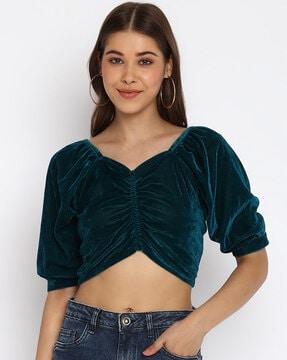 ruched top with puff-sleeves