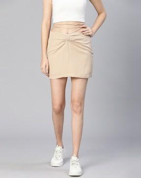 ruched a-line skirt with tie-up
