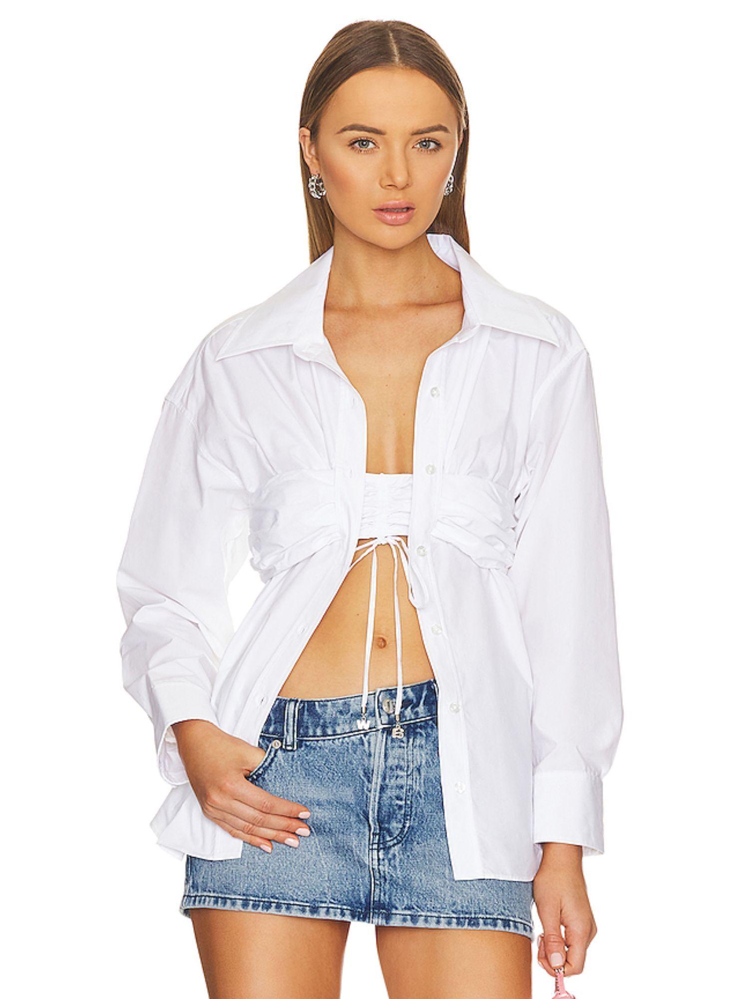 ruched bandeau open front shirt