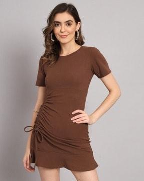 ruched bodycon dress with tie-up