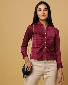 ruched button-down shirt