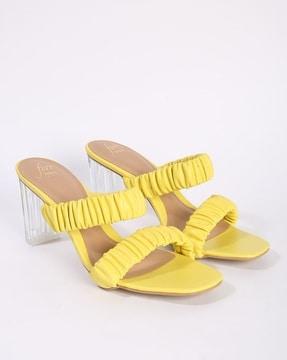 ruched double-strap chunky heeled sandals