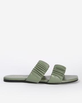 ruched double-strap open-toe sandals