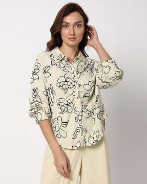 ruched floral print shirt