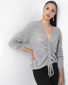 ruched-front v-neck top