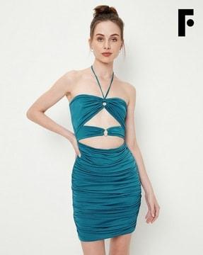 ruched halter-neck bodycon dress