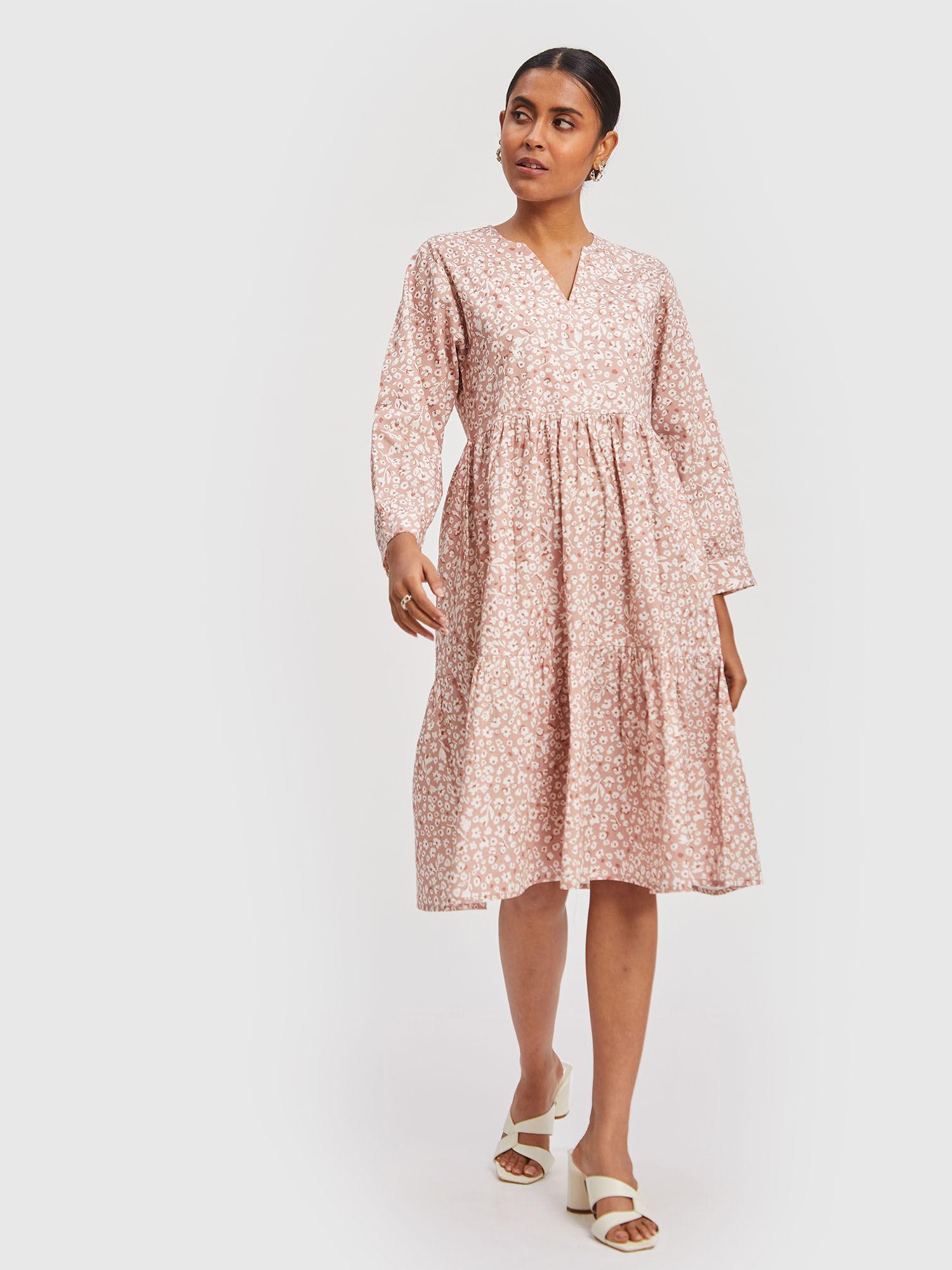 ruched midi pink knee length dress