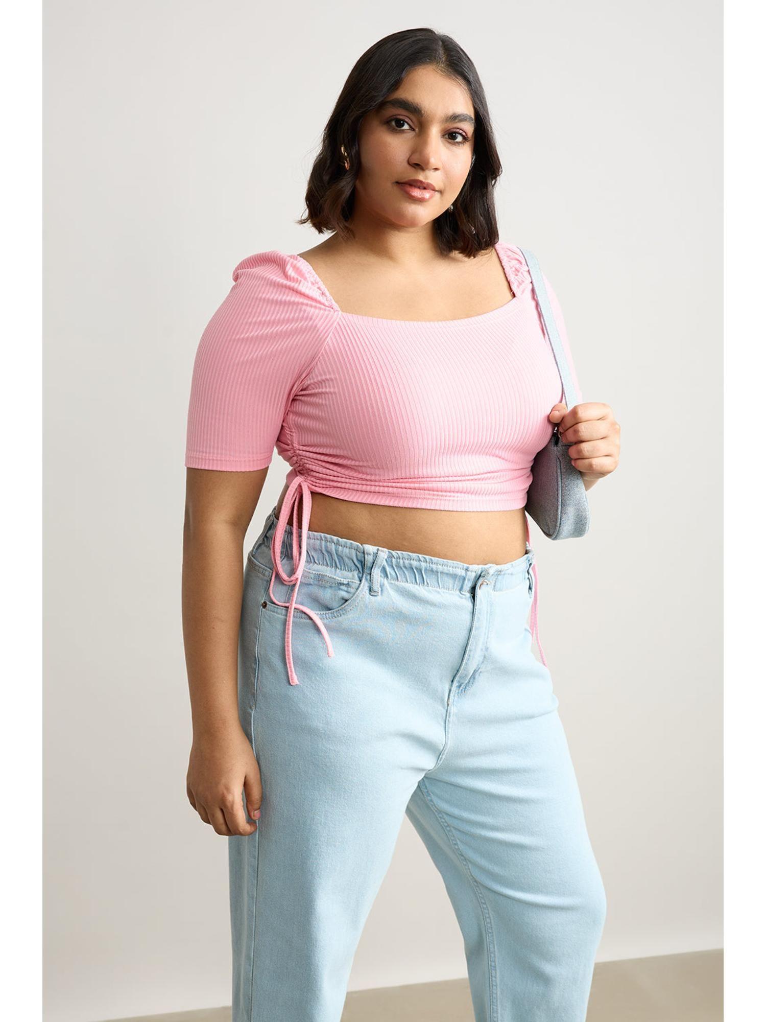 ruched pink crop top