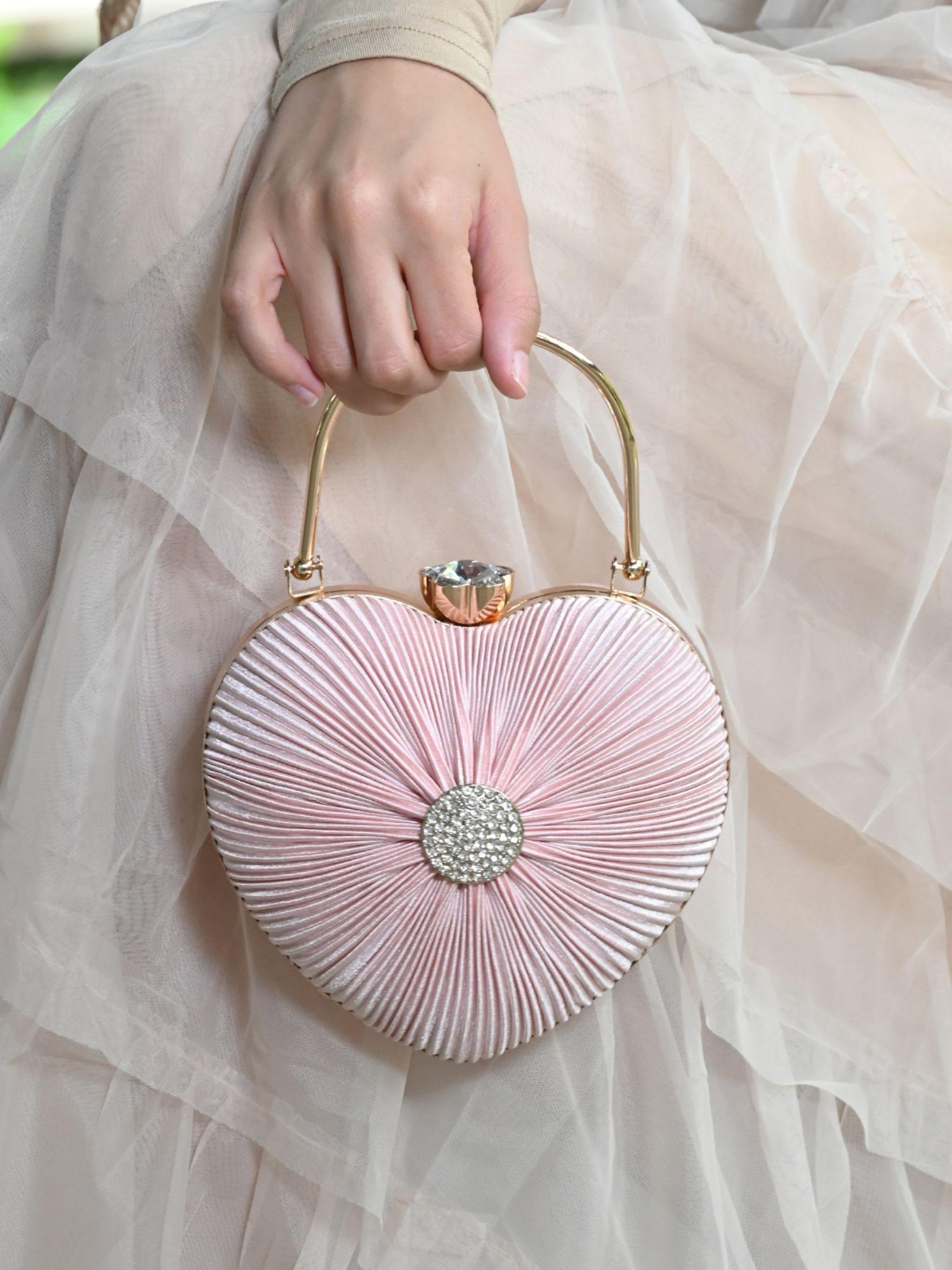 ruched pink heart clutch bag