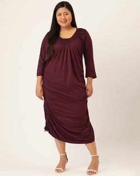 ruched round-neck a-line dress