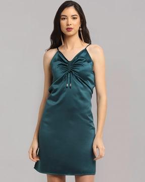 ruched satin sheath dress