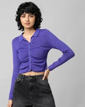 ruched shirt with spread collar