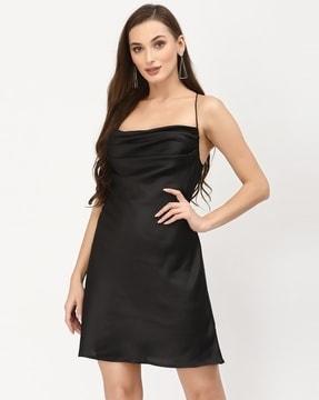 ruched square-neck a-line dress