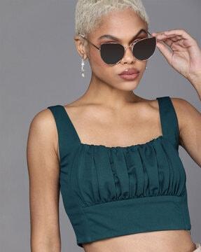 ruched square-neck crop top