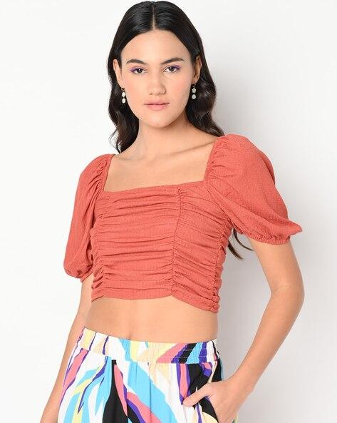 ruched square-neck crop top