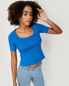 ruched square-neck crop top