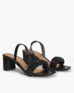 ruched-strap chunky heeled sandals