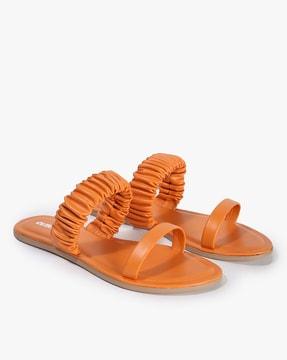 ruched strap slip-on flat sandals
