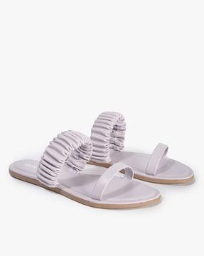 ruched strap slip-on flat sandals