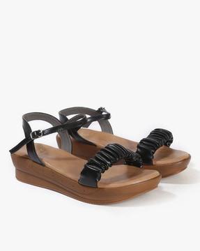 ruched strap wedge heel sandals