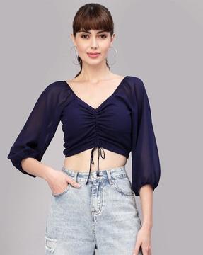 ruched tie-front crop top