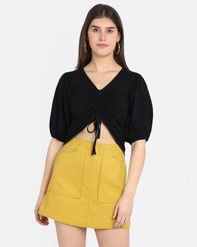 ruched top with puff sleeves