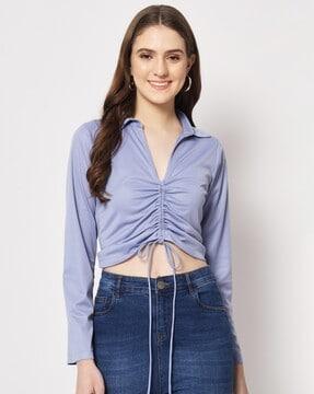 ruched top with spread collar