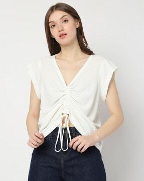 ruched v-neck crop top