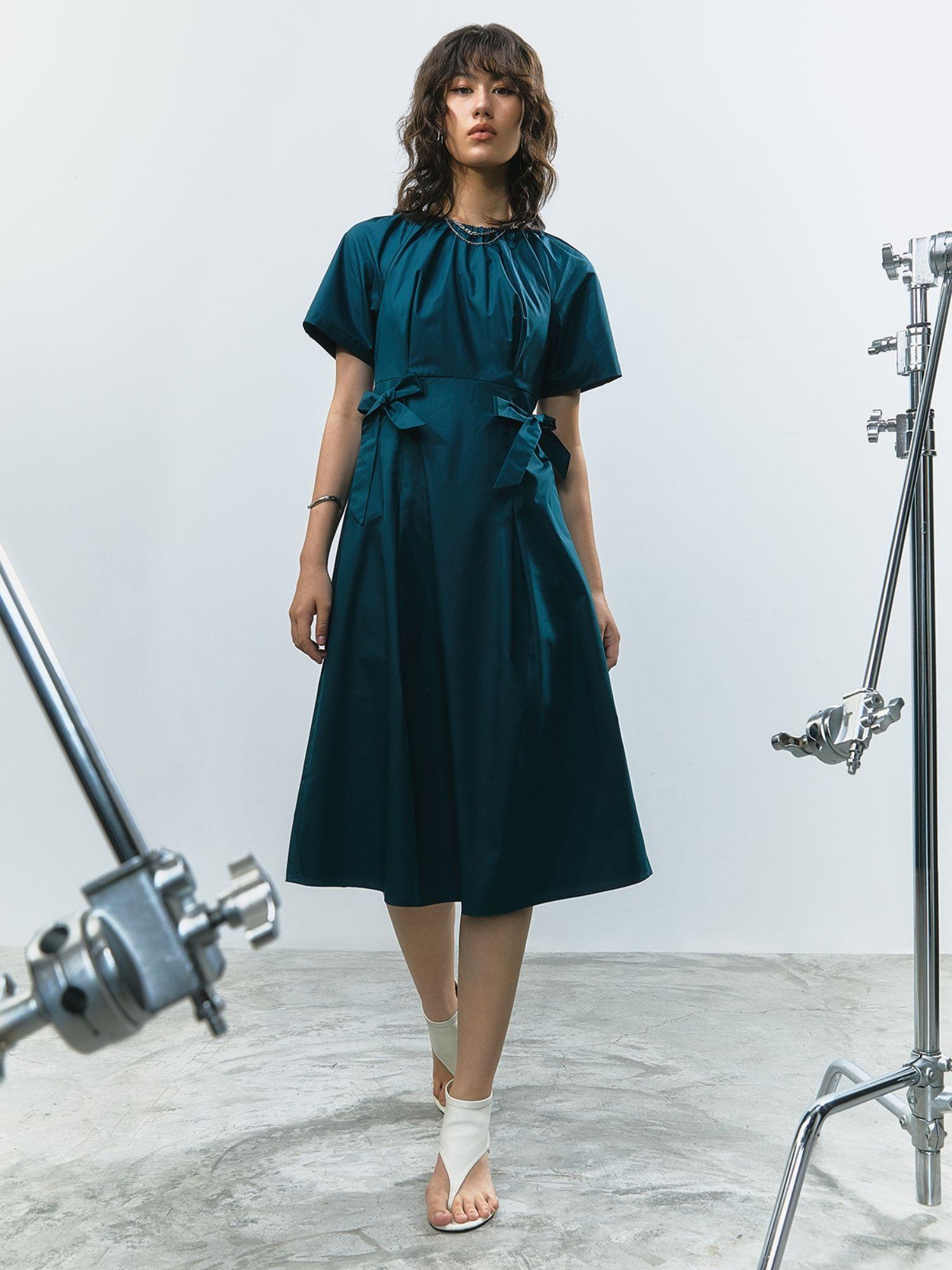 ruched waist midi dress - teal