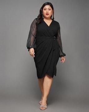 ruched wrap dress with belt