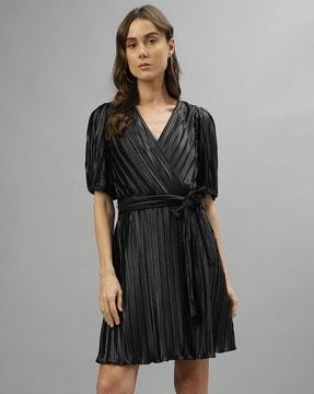 ruched wrap dress with tie-up belt