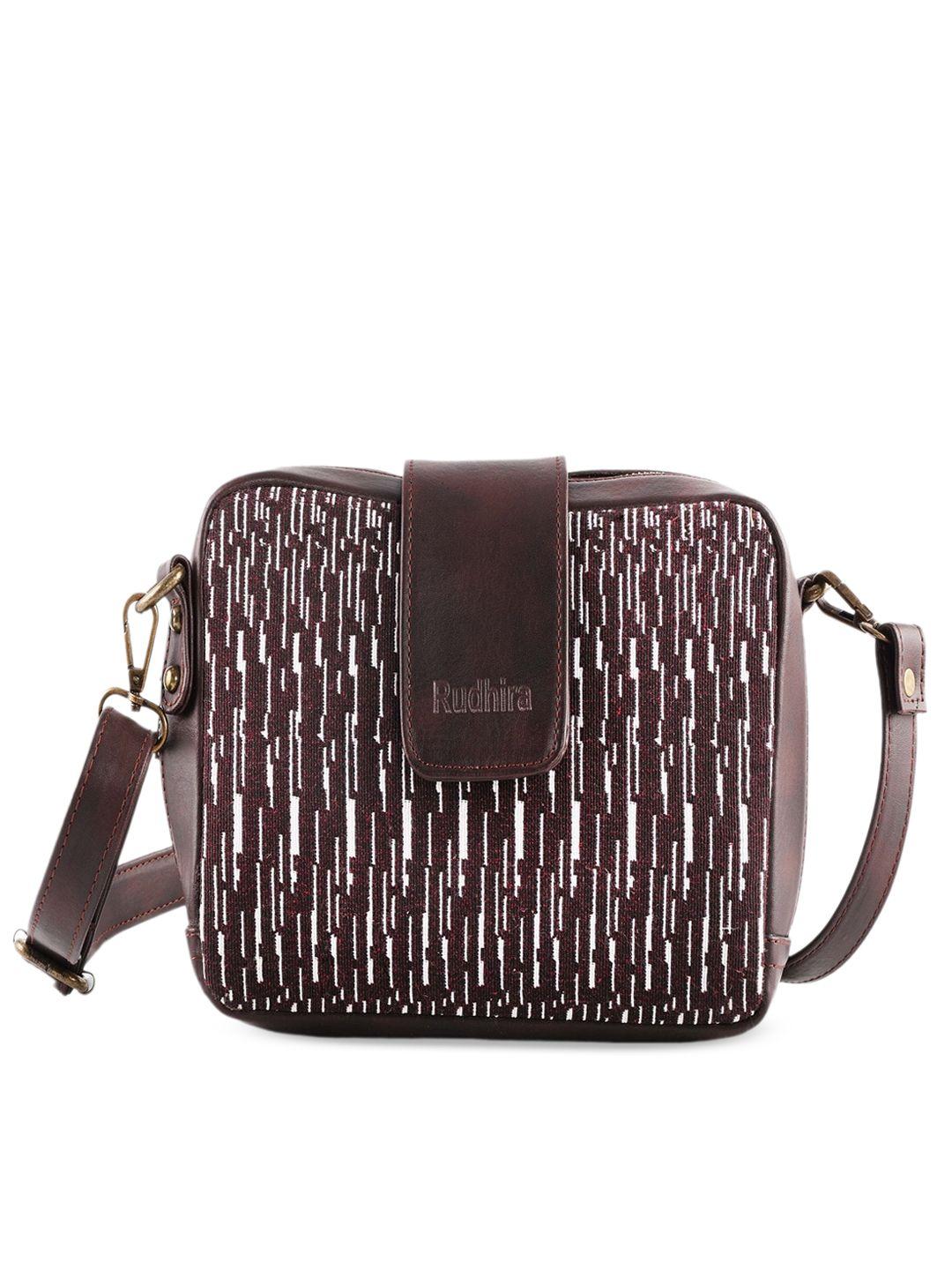 rudhira brown textured leather structured sling bag