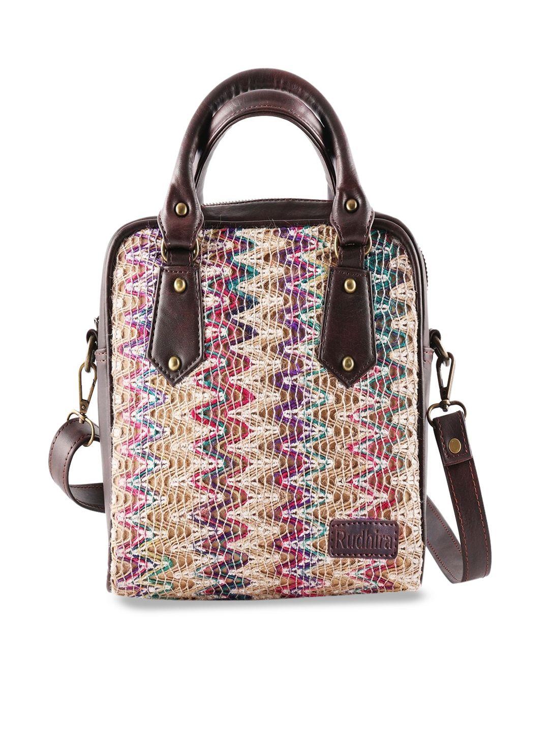 rudhira printed leather structured handheld bag