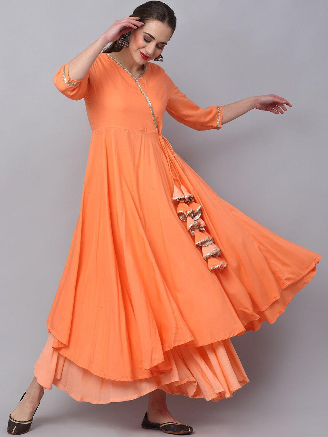 rudra bazaar women orange angrakha gotta patti kurta with sharara