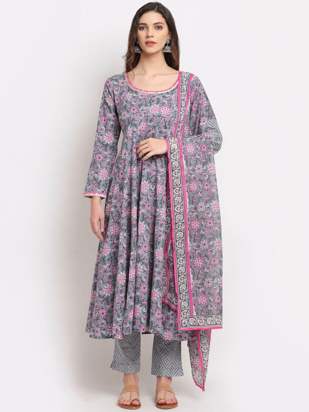 rudra bazaar women printed gotta patti pure cotton kurta with trousers & dupatta