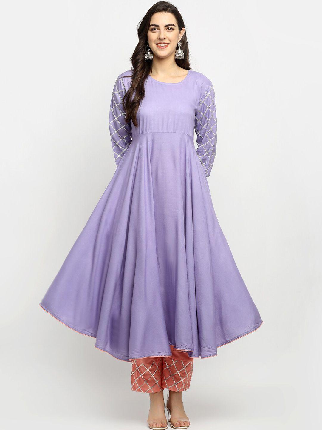 rudra bazaar women purple solid kurta with trousers & dupatta