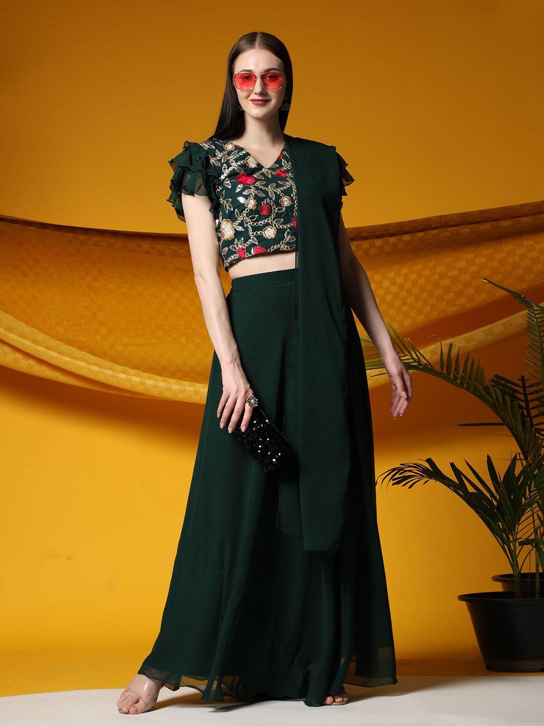rudraaksha creations embroidered v-neck ready to wear lehenga & blouse with dupatta