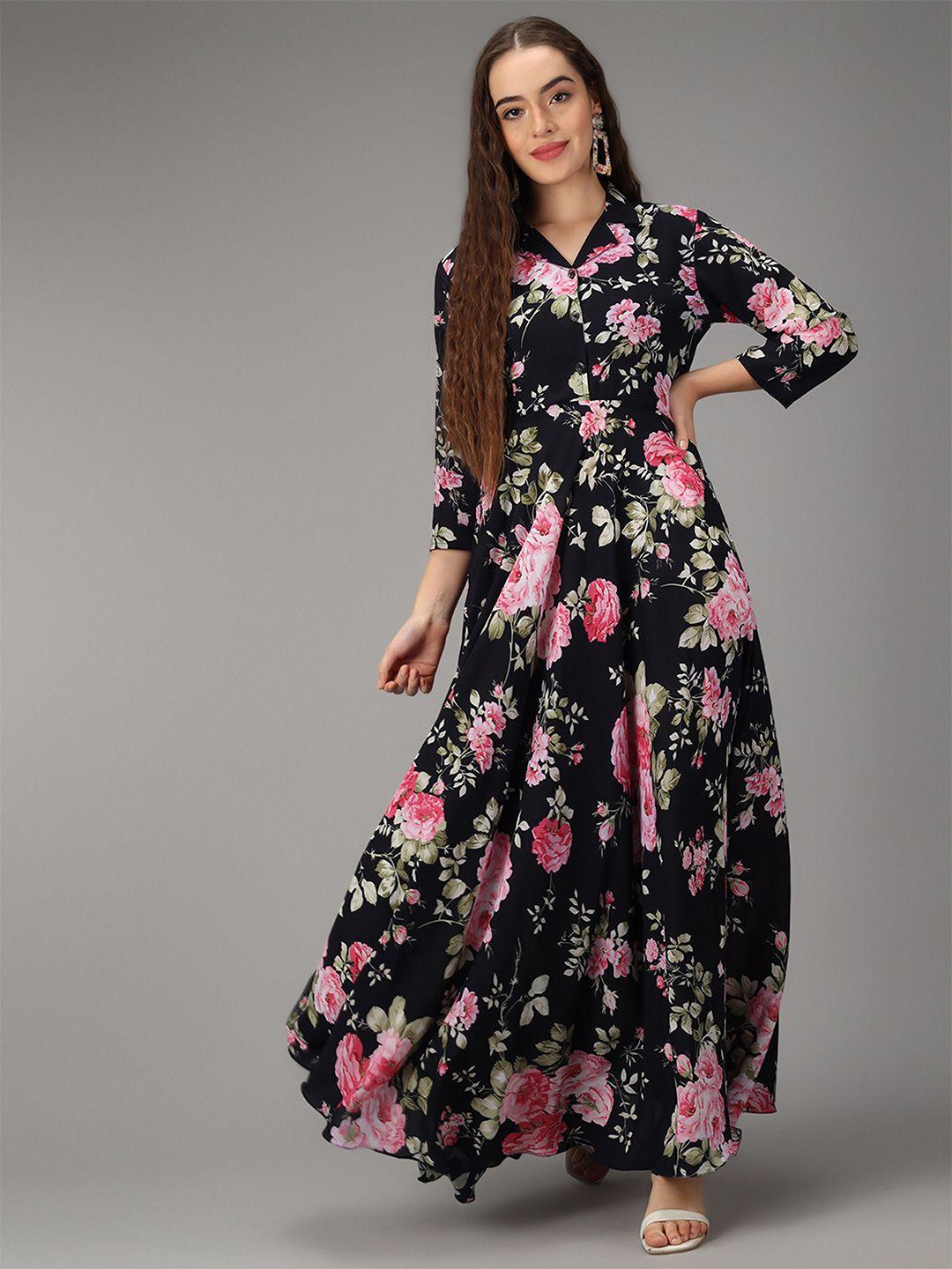 rudraaksha creations black & xiketic floral crepe maxi dress