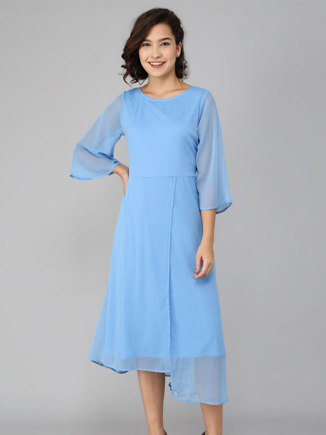 rudraaksha creations flared sleeve chiffon a-line midi dress