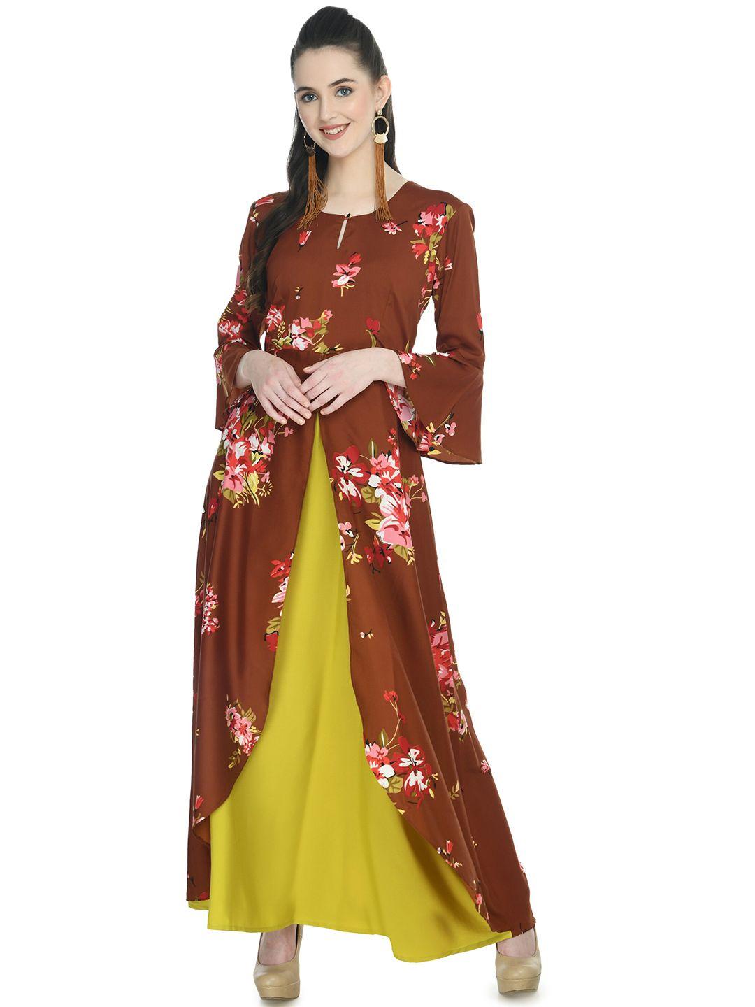 rudraaksha creations floral print bell sleeve crepe maxi dress